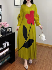 Luxe Flower Print Plisse Dress