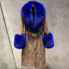 Women's Leopard Sheepskin Fox Fur Coat