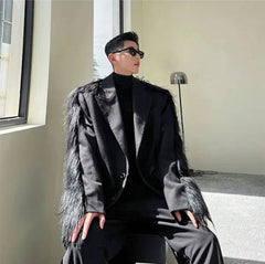 Men's Luxury Oversized Blazer with Faux Fur Sleeves