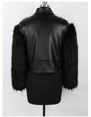 Cropped Motorcycle Faux Leather & Fur Jacket