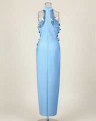Elegant 3D Floral Halter-Neck Dress