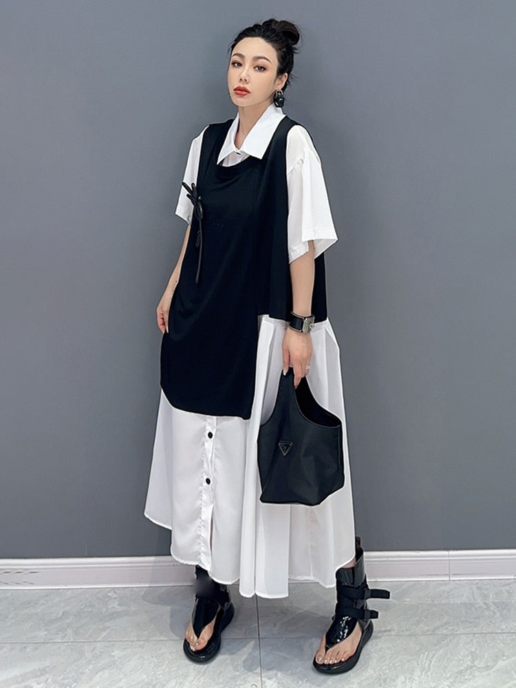 Couture Chic Oversized Vest & Blouse Dress 2-Piece Set