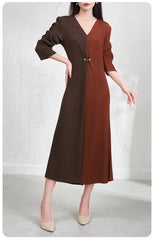 Elegant V-Neck Pleats Dress