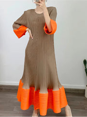 New! Full Of Wealth Pleated Orange Dress for Women