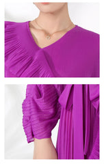 Ruffle Pleated V-Neck Dress