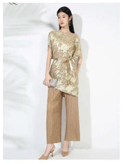 Gold Pleated Top & Pant Set