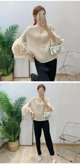 Luxury Pleated Ruffle Cuff Blouse