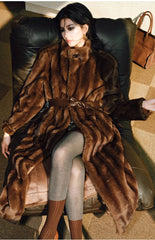 Couture Luxe Brown Faux Mink Fur Coat