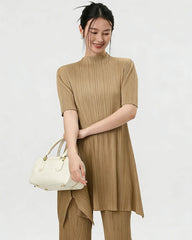 Mock Neck Pleated Tunic Top