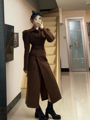 Women's Elegant Maxi Long Woolen Trench Coat