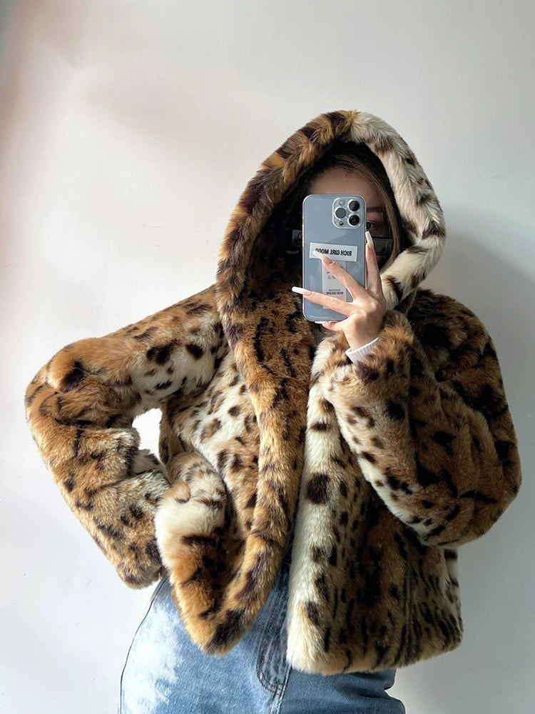 Leopard fur hoodie shop