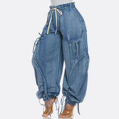 Women's Luxe Elastic Waist Harem Denim Pants