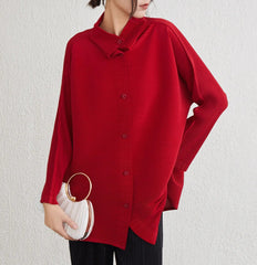 Luxury High-Collar Pleated Blouse