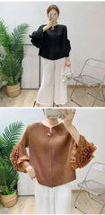 Luxury Pleated Ruffle Cuff Blouse