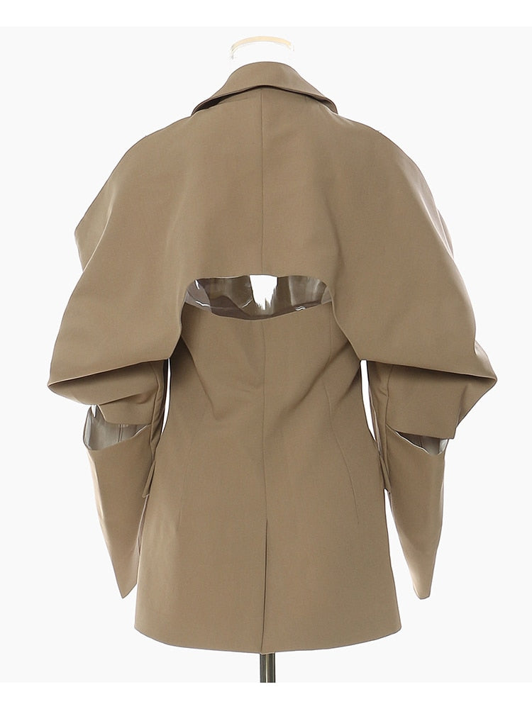 Elegant Stylish Off Shoulder Camel Blazer Coat