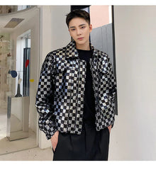 Men's Metallic Checkered Cropped Jacket