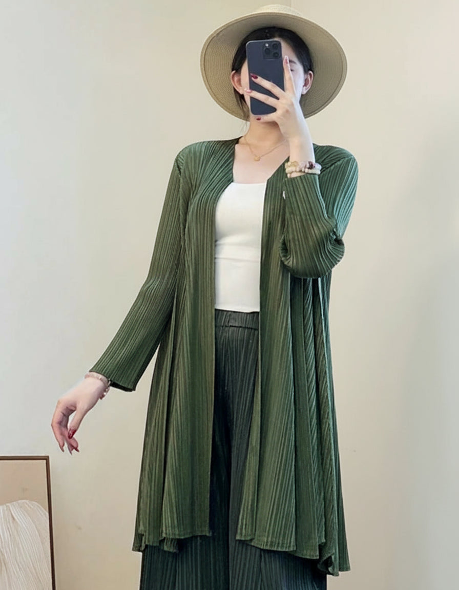 Plissé Longline Travel Cardigan