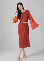 Luxury Flared Sleeve Pleats Dress