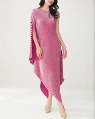 Plissé Metallic Cape Dress