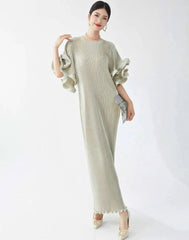 Luxury Pleats Ruffle Sleeves Maxi Dress