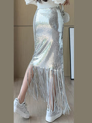 HEYFANCYSTYLE Tokyo Sequins Tassels Skirt