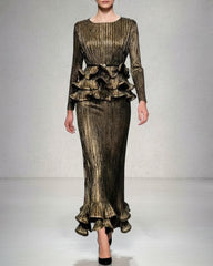 Peplum Ruffle Plissé Skirt Set