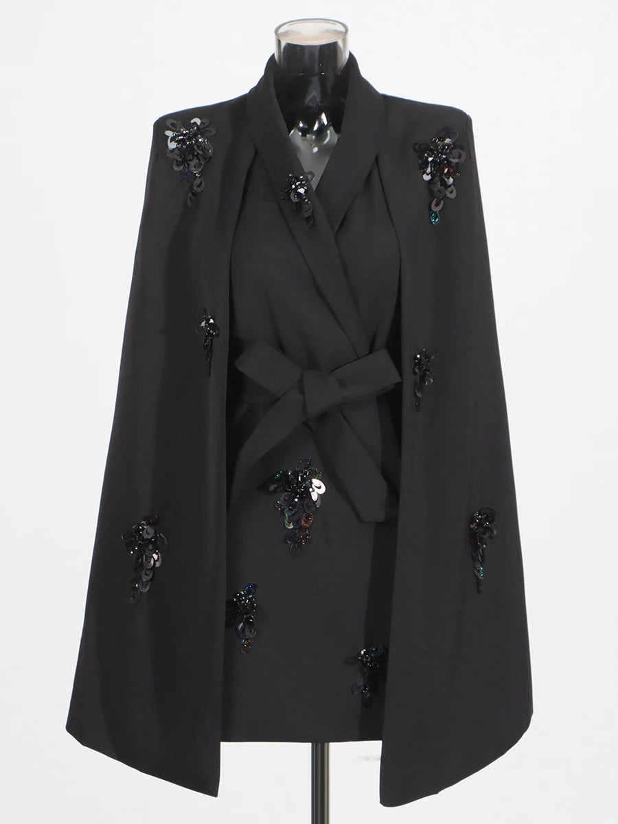 Luxury Embellished Cape Coat