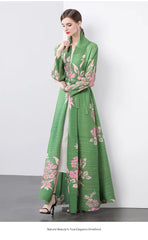 Women's Classy Floral & Leaf Long Pleated Coat