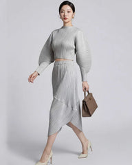 Pleated Asymmetric Skirt & Top Set