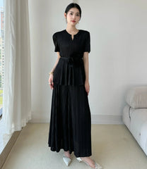 Flowy Pleated Blouse & Skirt Set
