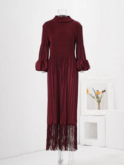 Plisse Pleated Fringe Long Dress