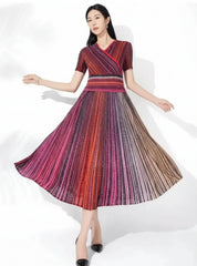 Ombre Stripe Plisse Dress