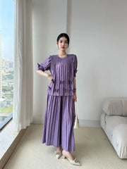 Plissé Beaded 2-Piece Trouser Set
