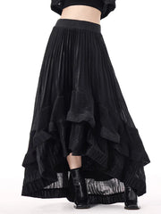 Anthracite Cascade Pleated Maxi Pull-On Skirt