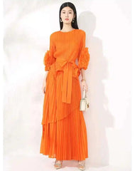 Floral Pleats 2-Piece Skirt Set