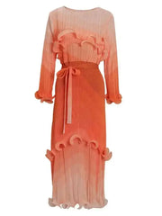 Ombre Pleated Ruffle Long Dress
