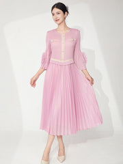 Elegant Ruffle Bell Sleeve Pleated Dress
