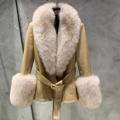 Luxe Fox Fur & Leather Belted Coat