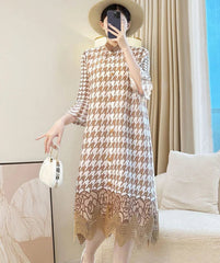 Luxury Houndstooth Pleats Dress
