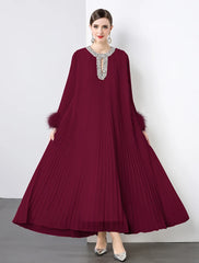 Luxe Pleated Crystal & Feather Dress
