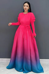 Gorgeous Pink Floral Sleeve Gradient Maxi Dress