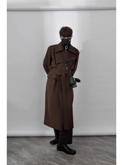 Men's Rich Brown Designer Wool Trench Coat