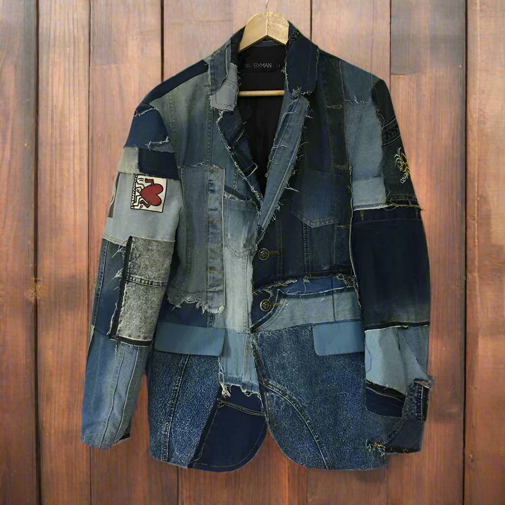 Men's Designer Denim Patchwork Jacket Coat