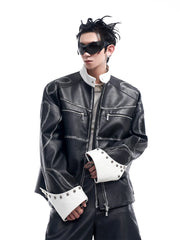 Men's 2 Piece Faux Leather Zip Jacket & Pants Set