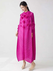Elegant Pleated Floral Sleeve Dress