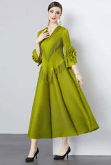 Plisse Floral Cape Sleeve Dress