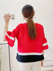 Truly Pleated Stripe 3/4 Sleeve Top