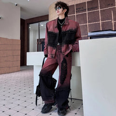 Men's Japanese Streetwear Washed Denim 2-Piece Set