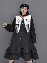 Minimalist Chic Oversized Collar Black Dress