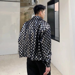 Men's Metallic Checkered Cropped Jacket